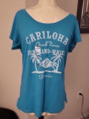 Cariloha Teal Short-Sleeve Graphic Scoop Neck Tee